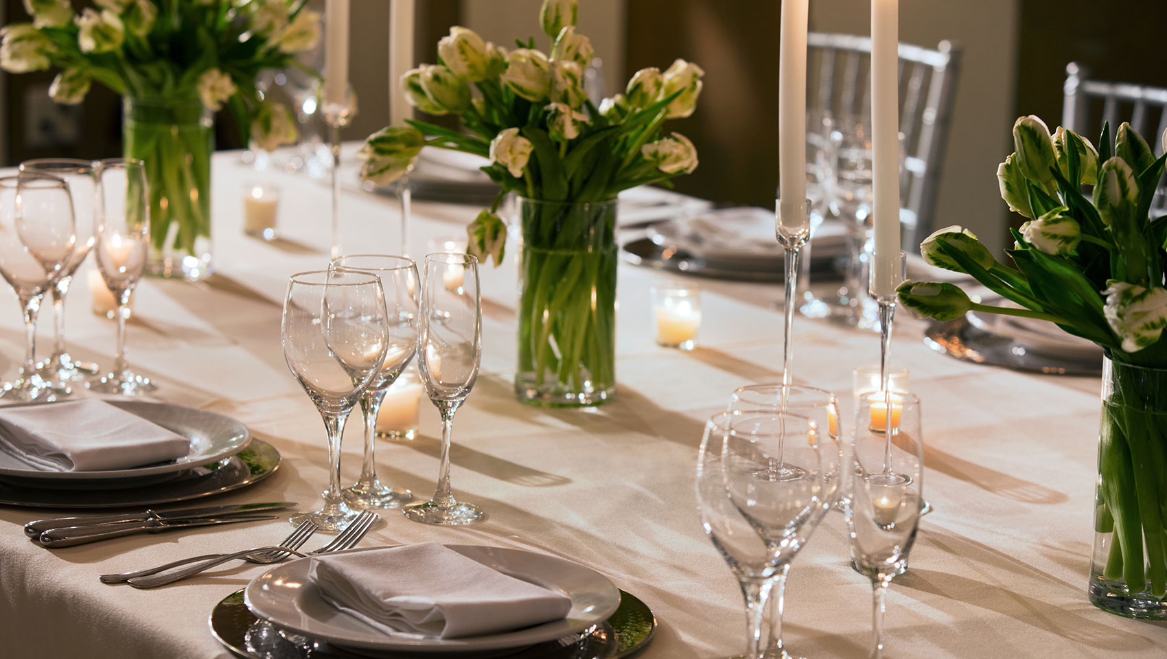 Various flowers on tables at Monaco Salt Lake City