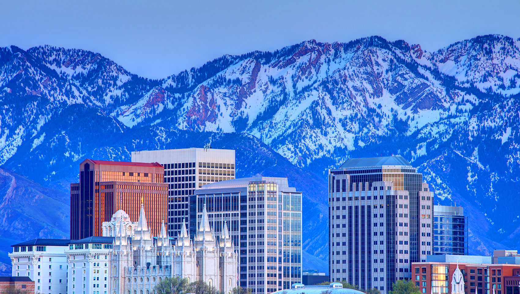 Snow capped mountains over Salt Lake City