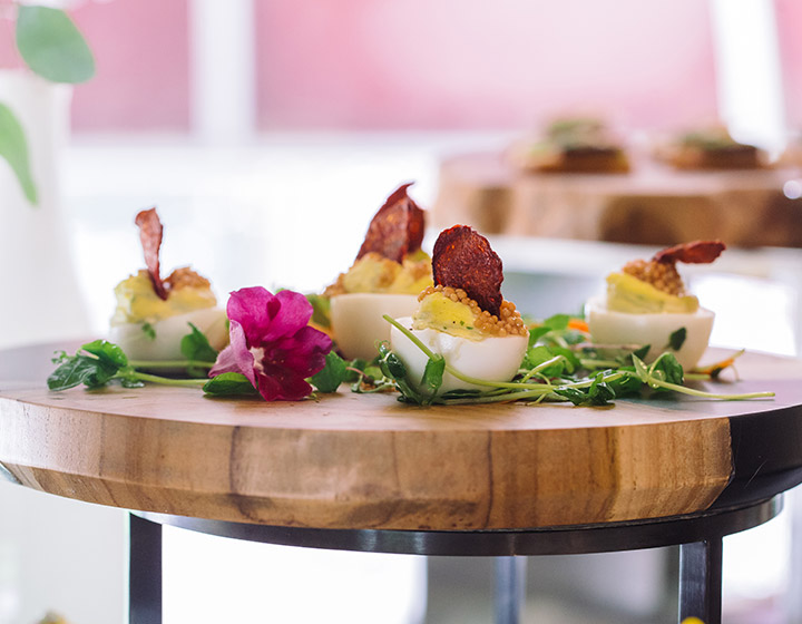 appetizer set on a riser for meeting lunch